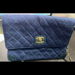 Chanel Blue Quilted Jersey Fabric Vintage Medium Classic Double Flap Bag